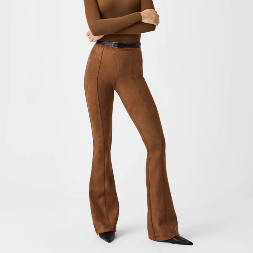 SPANX faux suede flare pants NWT- brown - small petite